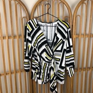 Joseph Ribkoff Graphic Zipper Detail Faux Wrap Top